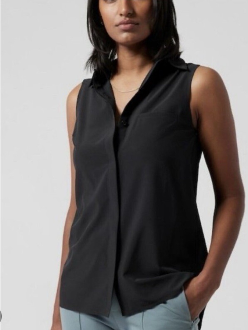 Athleta Urbanite Tank - Sleeveless Black Collared Blouse